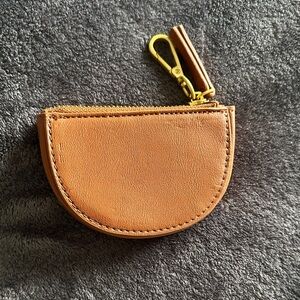 Fawn Design Tan Half-Moon Leather Key & Card Pouch with Gold Clip